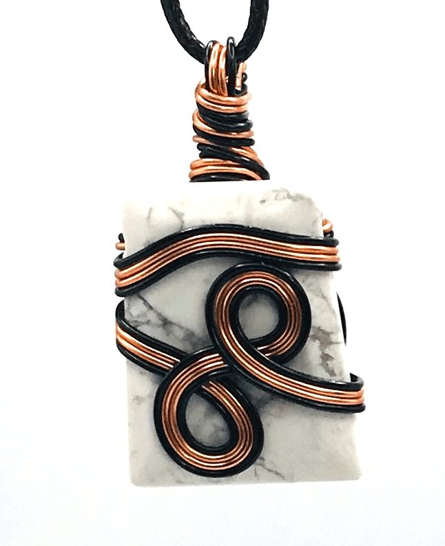 White Howlite Stone Copper and Black Medium 1 1/2-2 inch Pendant - Sunshine & Goldie