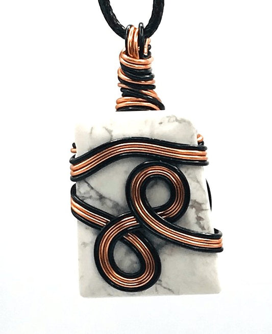 White Howlite Stone Copper and Black Medium 1 1/2-2 inch Pendant - Sunshine & Goldie
