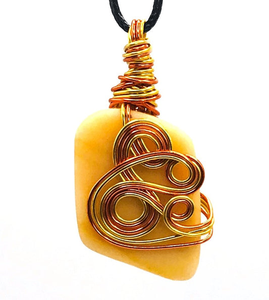 Yellow Jade Stone Orange and Gold Medium 1 1/2-2 inch Pendant - Sunshine & Goldie