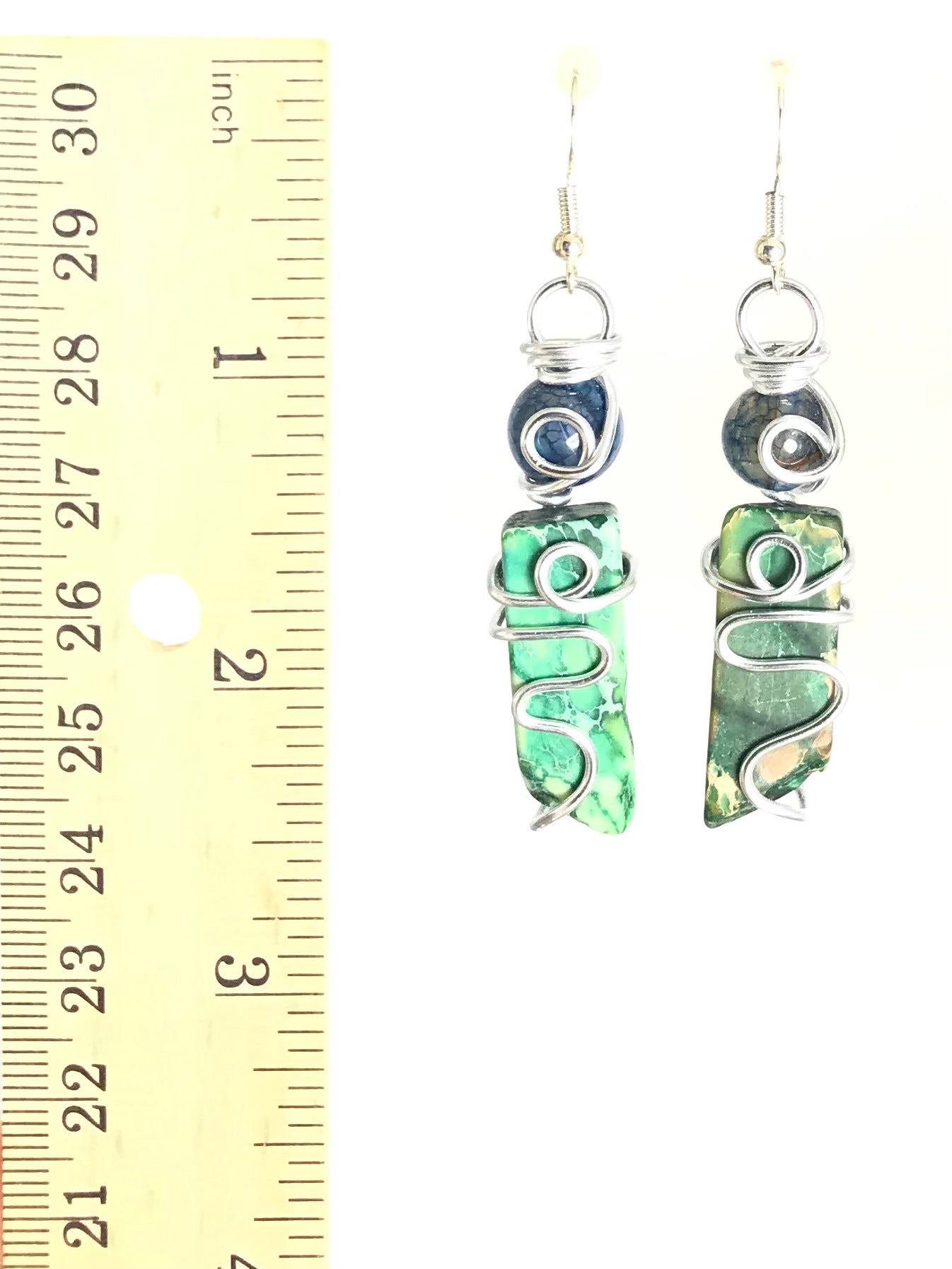 Blue Crackle Agate & Green Imperial Jasper Earrings - Sunshine & Goldie