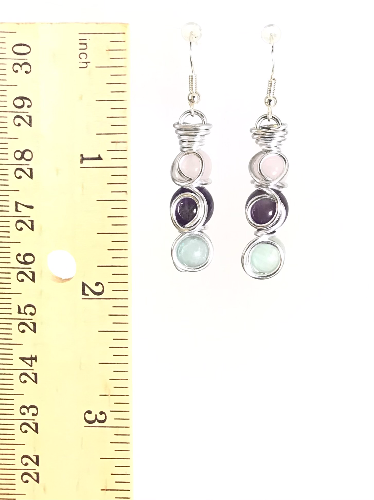 Rose Quartz Amethyst & Blue Gray Quartz Earrings - Sunshine & Goldie