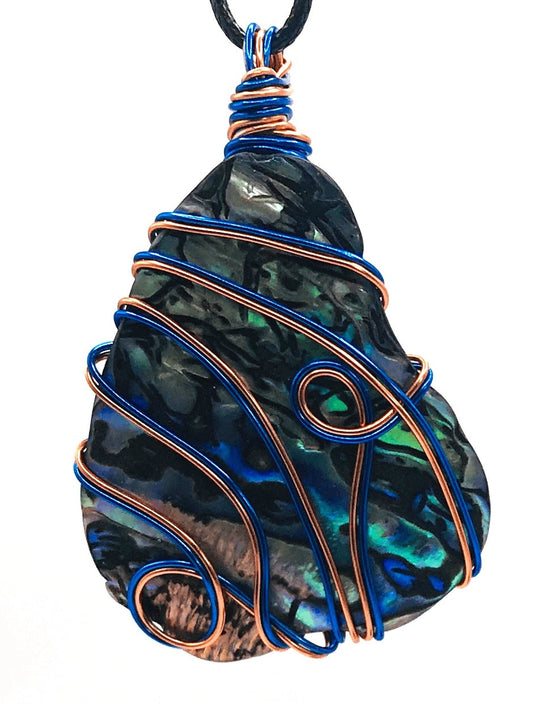 Abalone Shell Multi Color Copper Blue Large 2-2 1/2 inch Pendant - Sunshine & Goldie