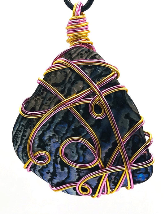Abalone Shell Multi Color Copper Pink Large 2-2 1/2 inch Pendant - Sunshine & Goldie