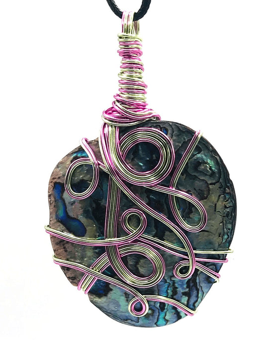 Abalone Shell Multi Color Light Green Pink Extra Large 2 1/2 + inch Pendant - Sunshine & Goldie