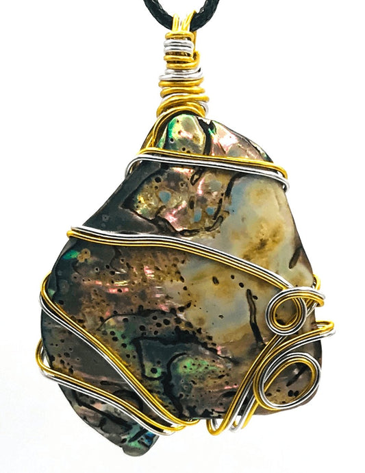 Abalone Shell Multi Color Silver Gold Large 2-2 1/2 inch Pendant - Sunshine & Goldie