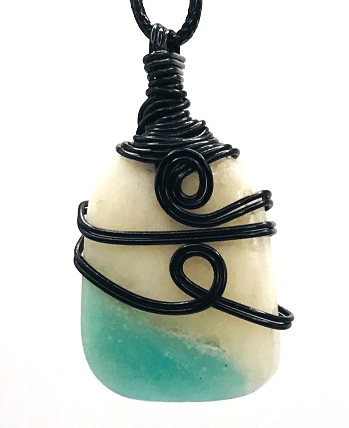 Amazonite Stone Green White Black Medium 1 1/2-2 inch Pendant - Sunshine & Goldie