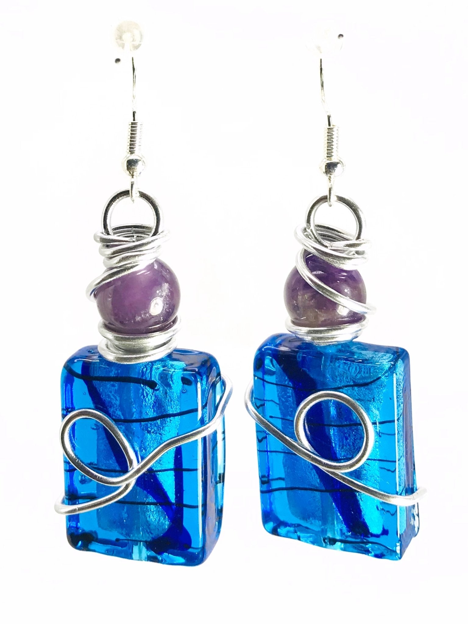 Amethyst and Blue Glass Earrings - Sunshine & Goldie