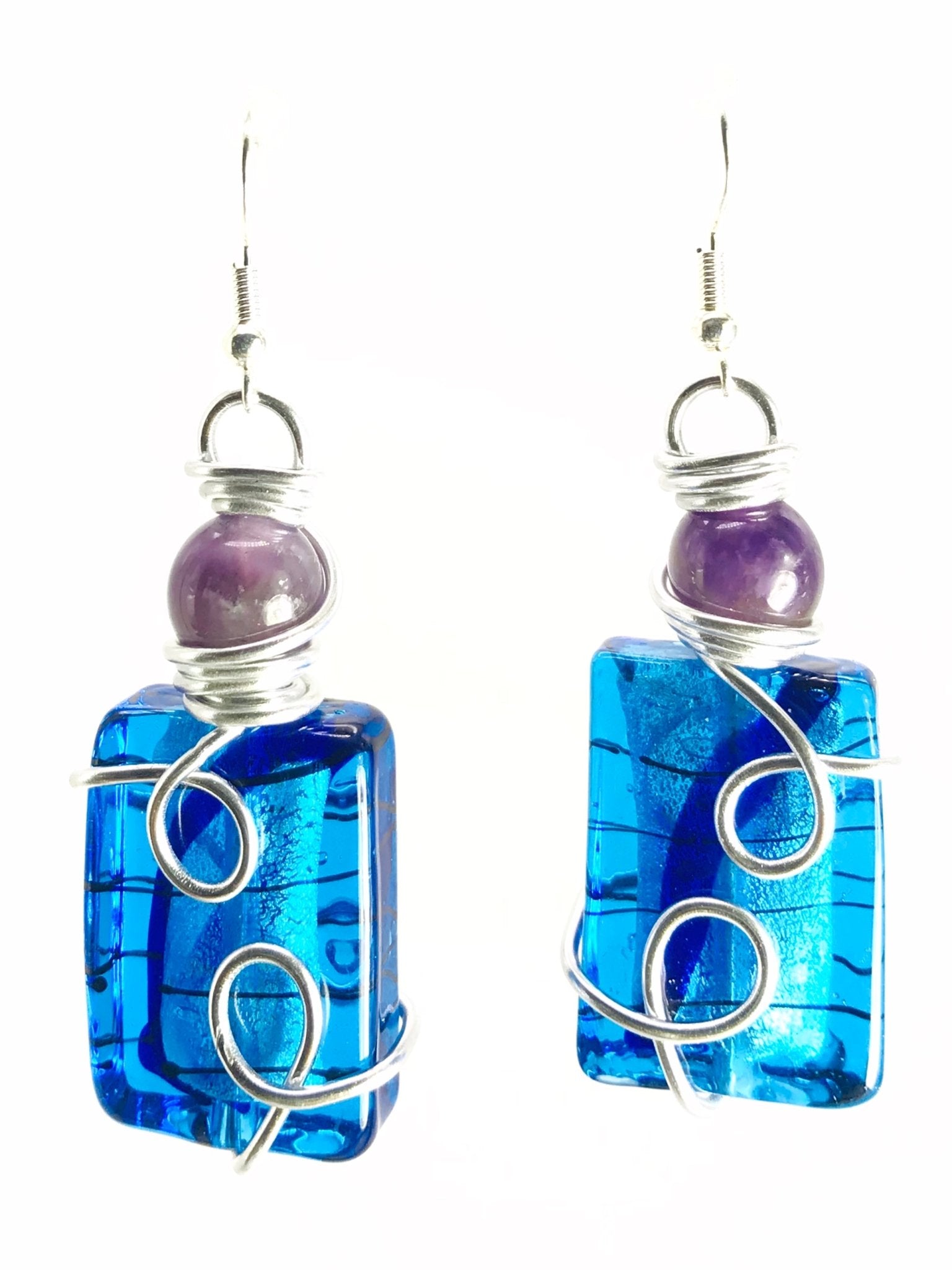 Amethyst and Blue Glass Earrings - Sunshine & Goldie