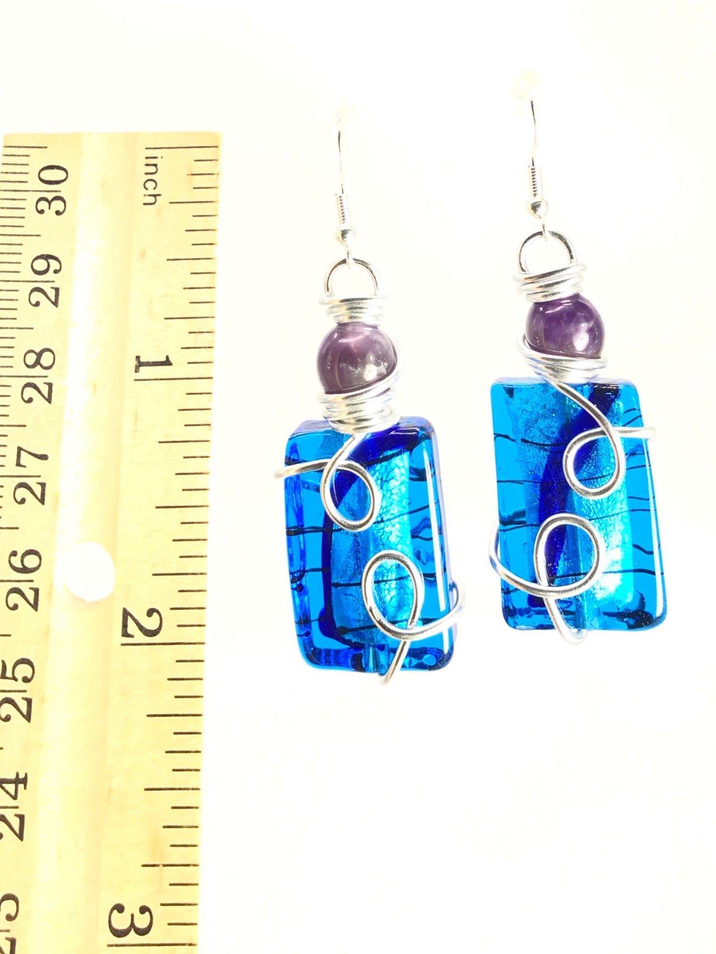 Amethyst and Blue Glass Earrings - Sunshine & Goldie