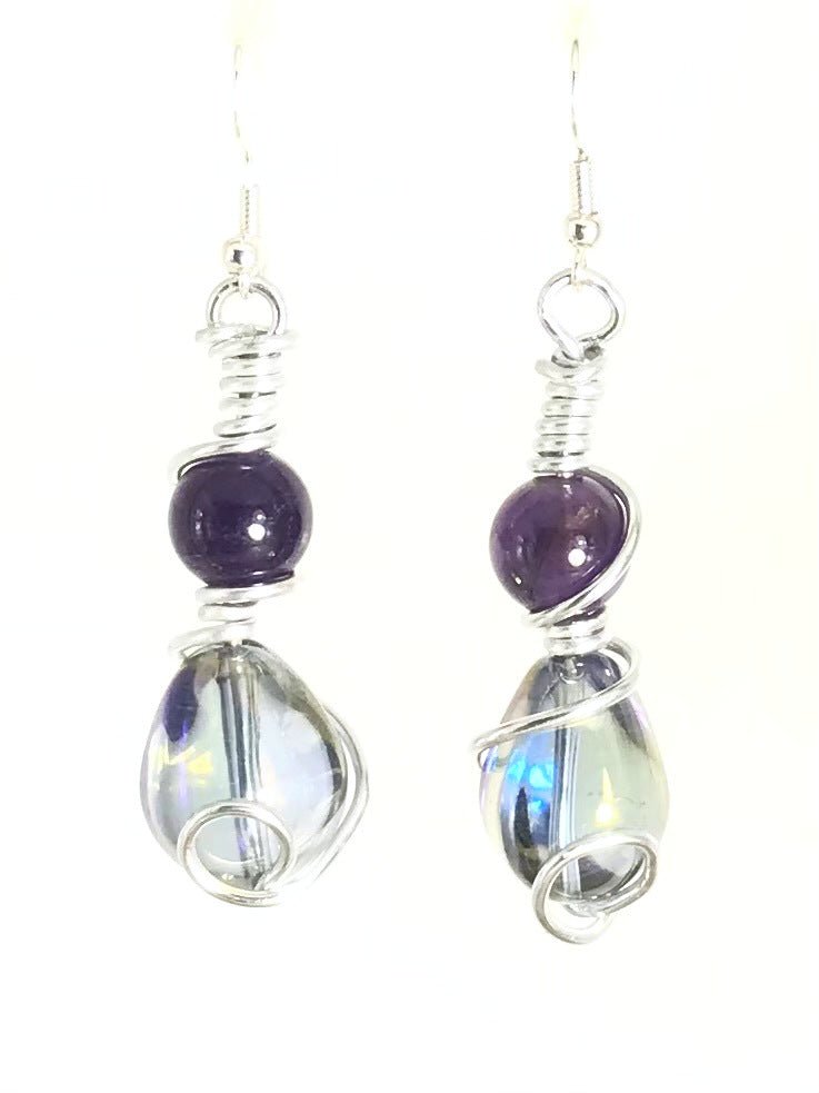 Amethyst & Aurora Glass Earrings - Sunshine & Goldie