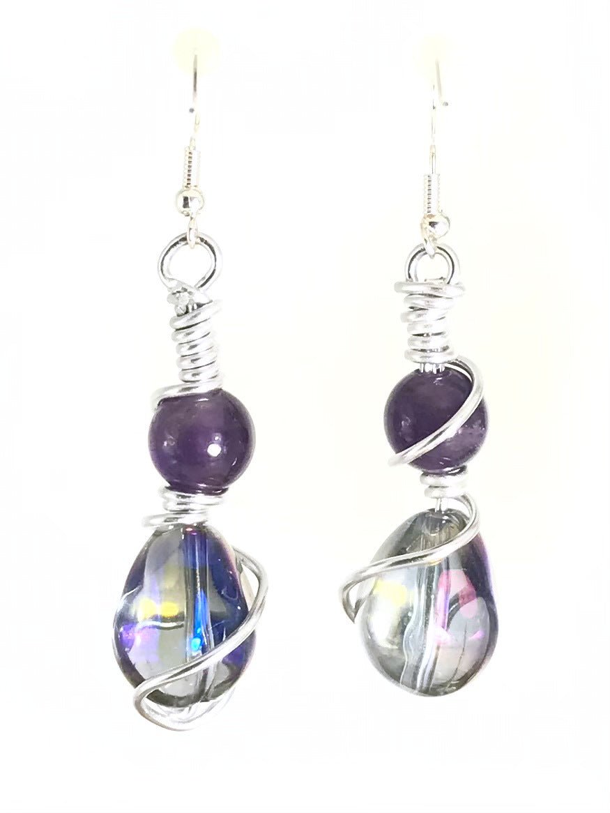 Amethyst & Aurora Glass Earrings - Sunshine & Goldie