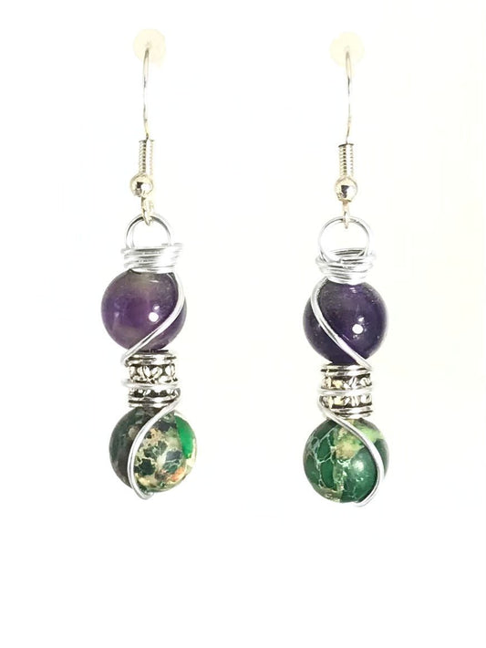 Amethyst & Green Imperial Jasper Earrings - Sunshine & Goldie