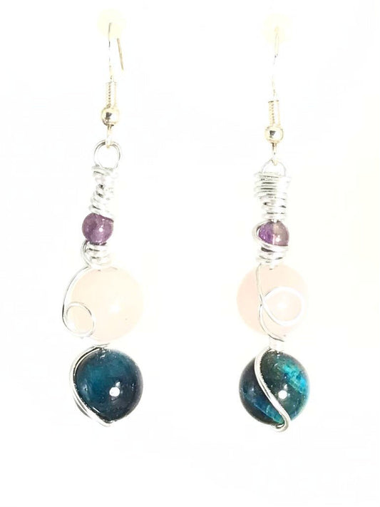 Amethyst Rose Quartz Blue Tiger's Eye Earrings - Sunshine & Goldie