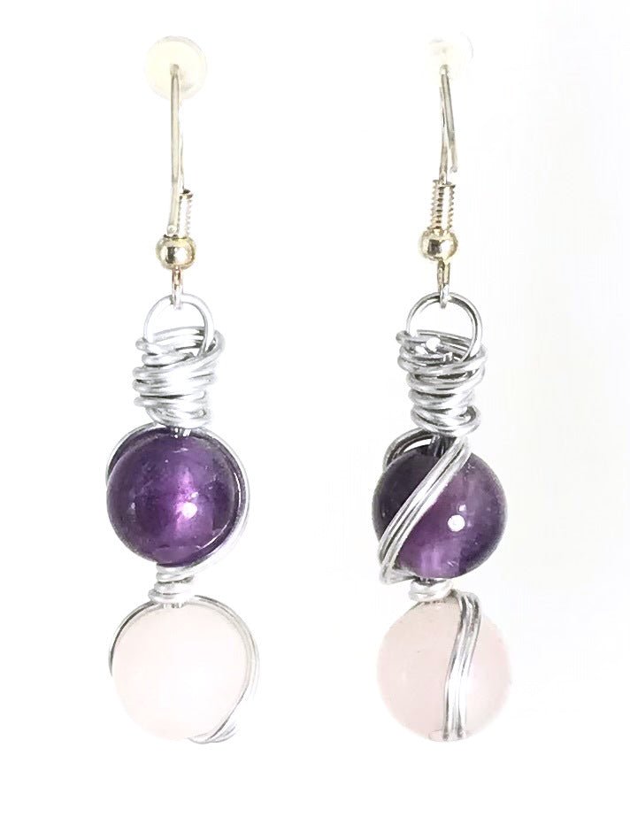 Amethyst & Rose Quartz Earrings - Sunshine & Goldie