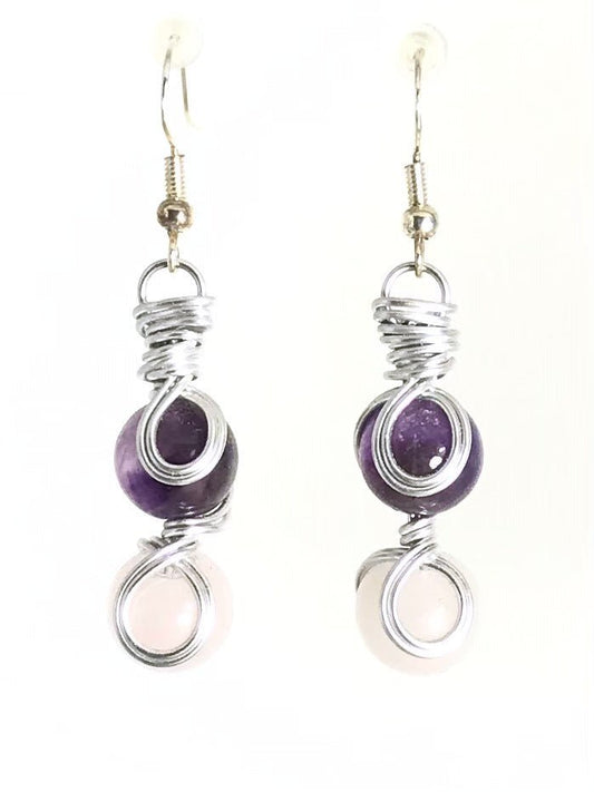 Amethyst & Rose Quartz Earrings - Sunshine & Goldie