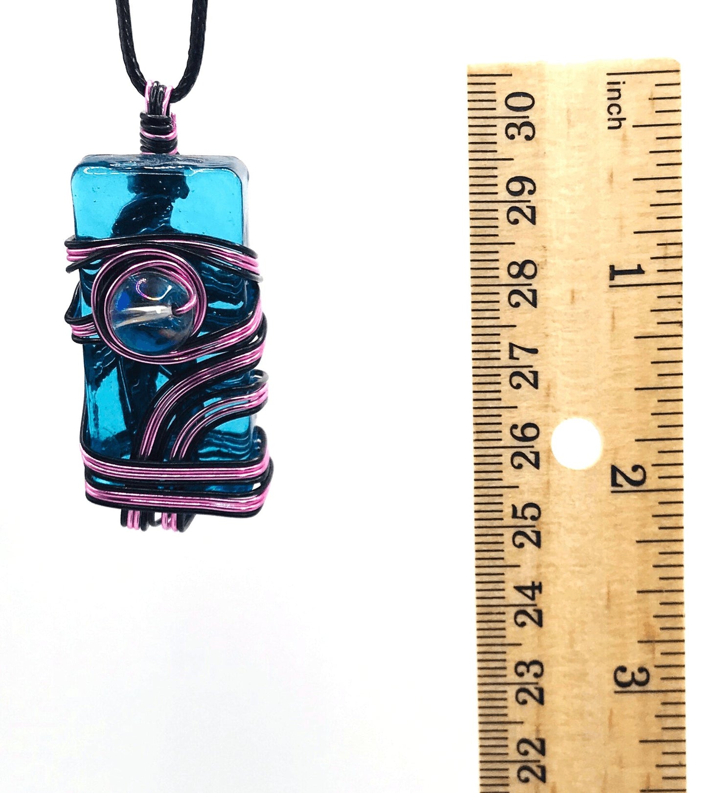 Artisan Glass Bauble Blue Pink and Black Medium 1 1/2-2 inch Pendant - Sunshine & Goldie