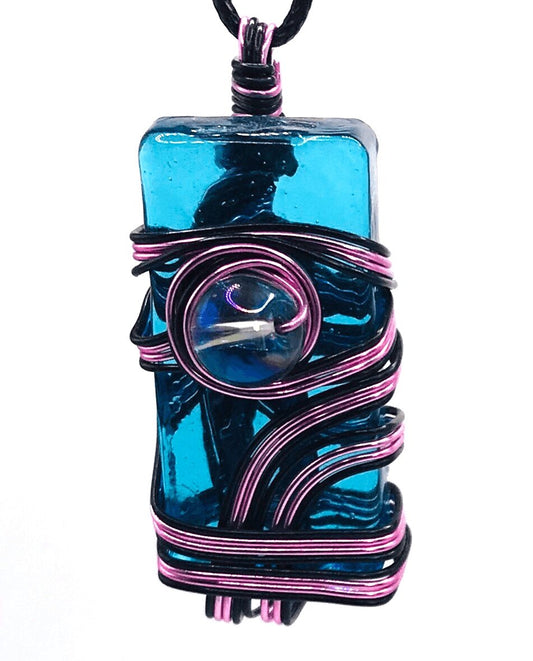 Artisan Glass Bauble Blue Pink and Black Medium 1 1/2-2 inch Pendant - Sunshine & Goldie