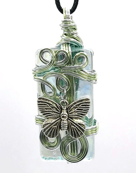 Artisan Glass Butterfly Light Green Silver Medium 1 1/2-2 inch Pendant - Sunshine & Goldie