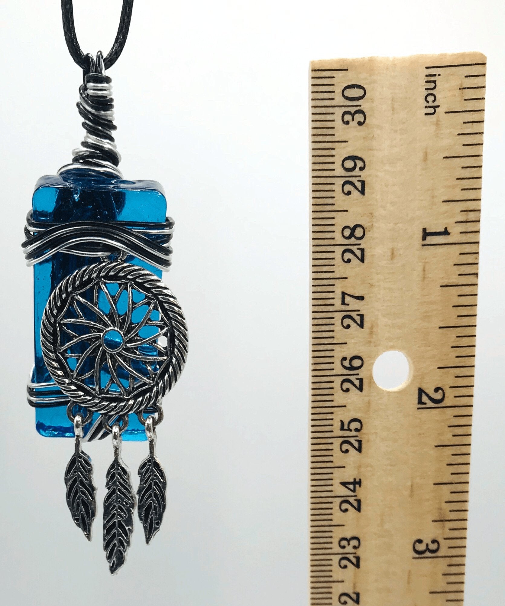 Artisan Glass Dreamcatcher Blue Silver and Black Extra Large 2+ inch Pendant - Sunshine & Goldie