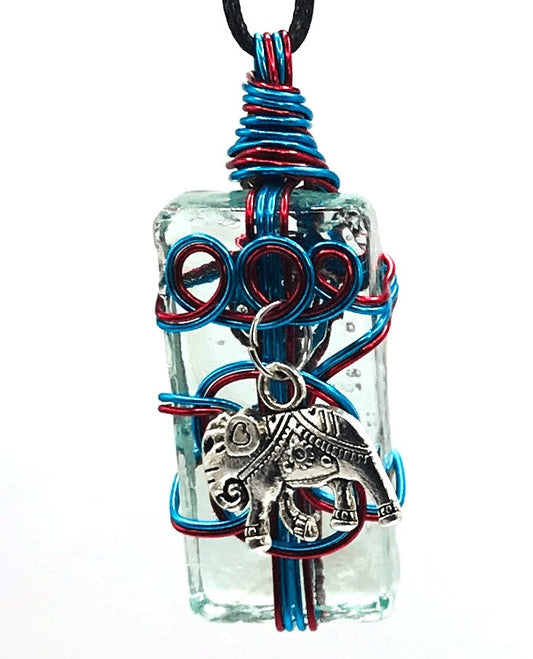 Artisan Glass Elephant Silver Sky Blue and Red Medium 1 1/2-2 inch Pendant - Sunshine & Goldie