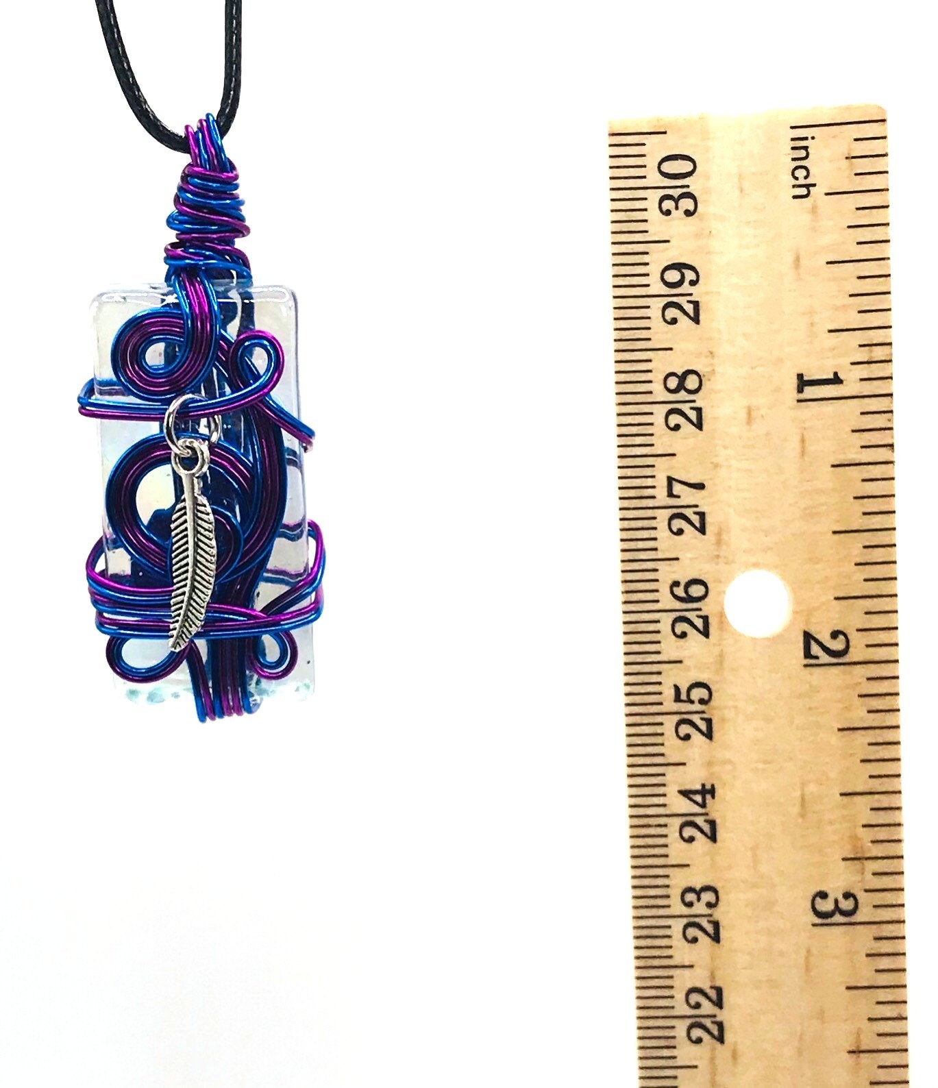 Artisan Glass Feather Purple Blue Medium 1 1/2-2 inch Pendant - Sunshine & Goldie