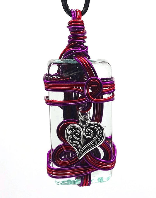 Artisan Glass Heart Red and Purple Medium 1 1/2-2 inch Pendant - Sunshine & Goldie