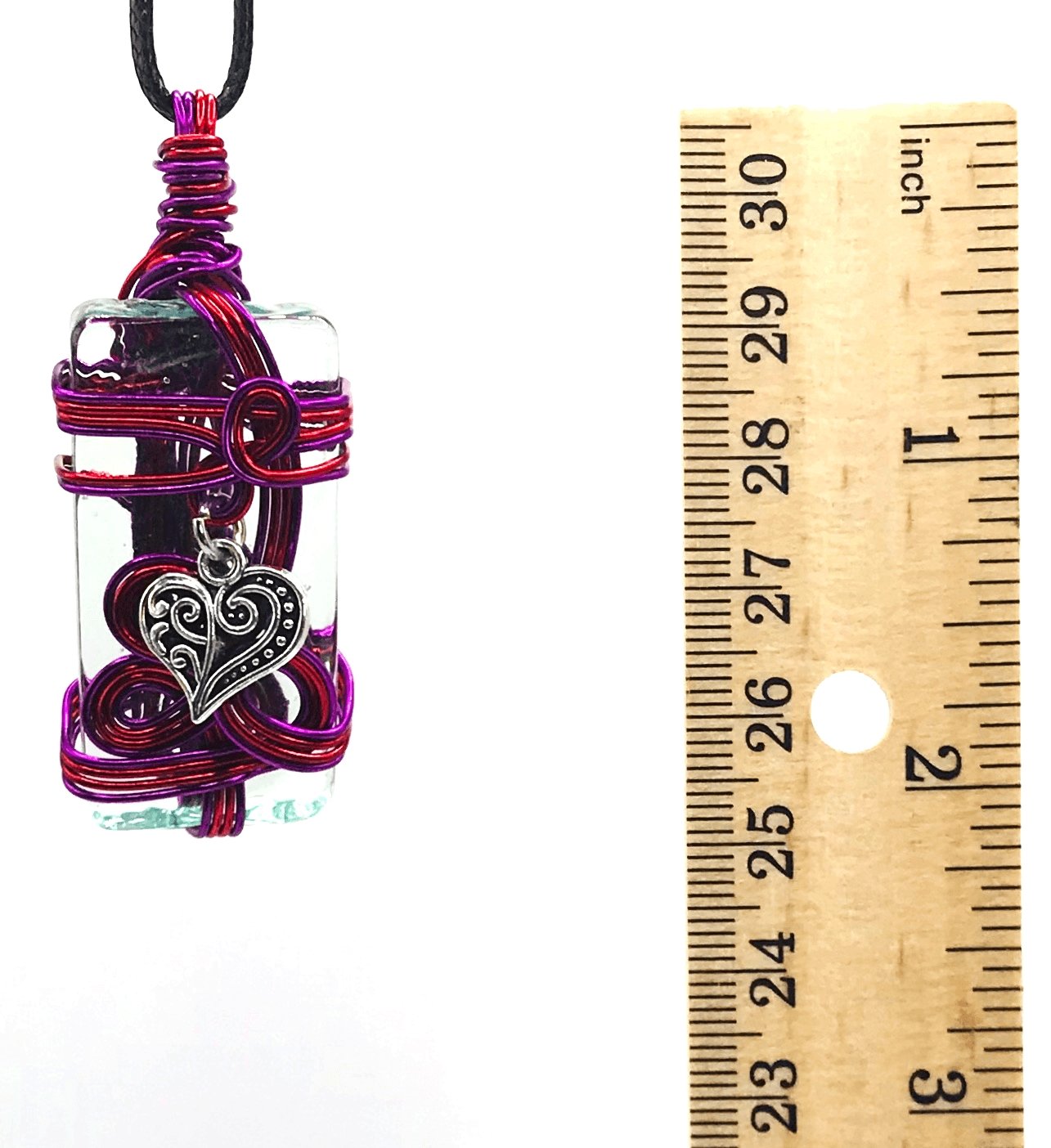 Artisan Glass Heart Red and Purple Medium 1 1/2-2 inch Pendant - Sunshine & Goldie