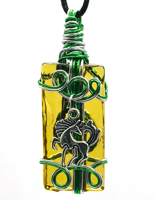 Artisan Glass Horse Amber Yellow Green and Silver Medium 1 1/2-2 inch Pendant - Sunshine & Goldie