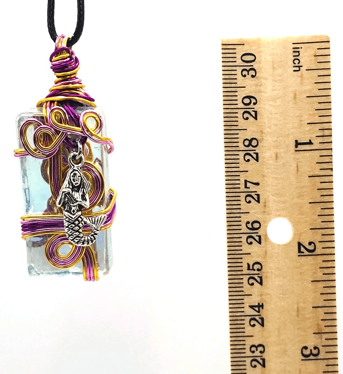 Artisan Glass Mermaid Pink Gold Silver and Purple Medium 1 1/2-2 inch Pendant - Sunshine & Goldie