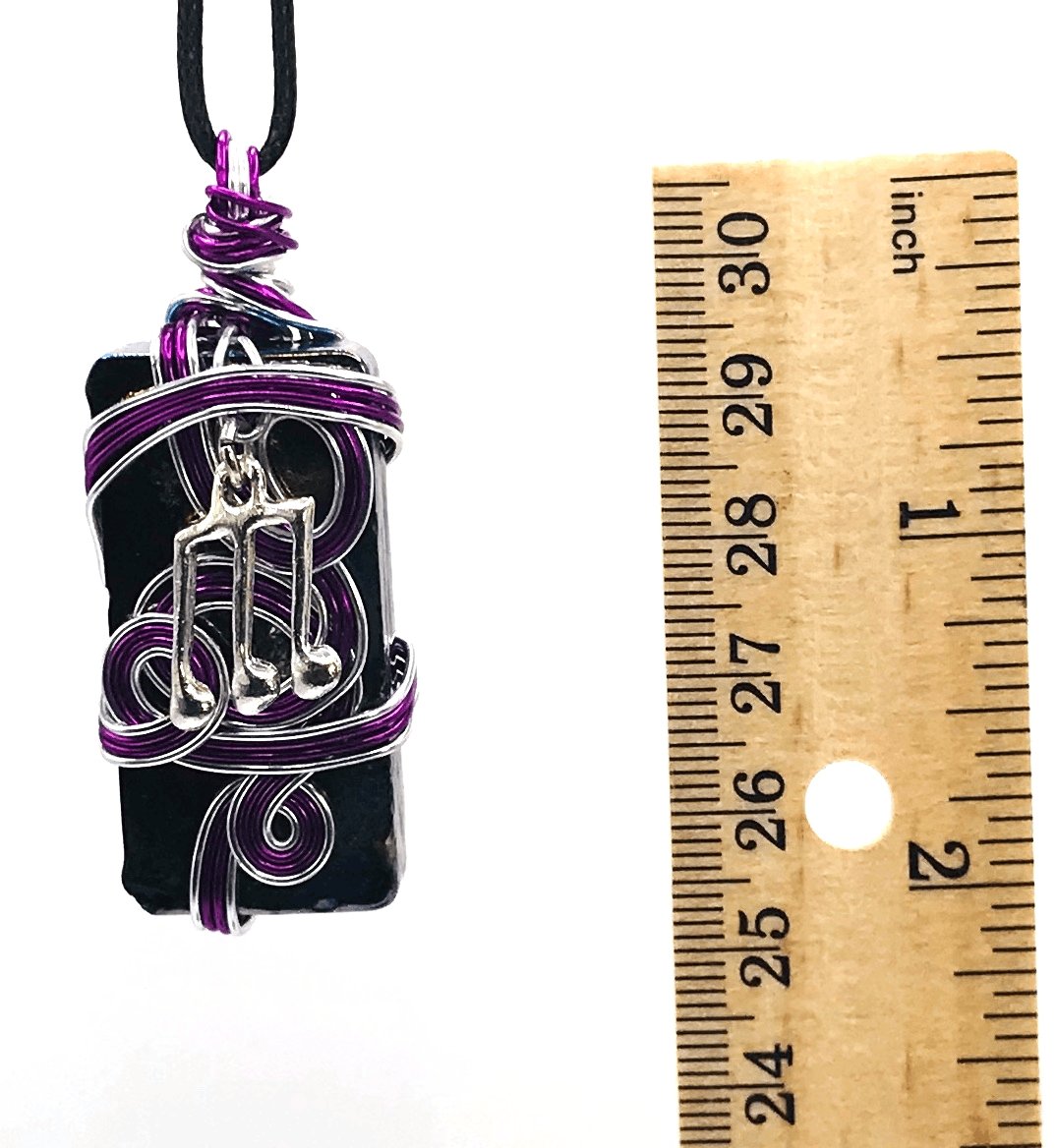 Artisan Glass Musical Note Black Silver and Purple Medium 1 1/2-2 inch Pendant - Sunshine & Goldie