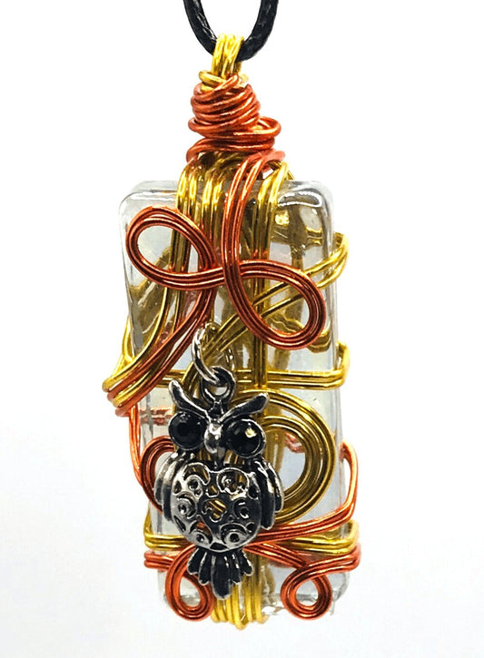 Artisan Glass Owl Gold and Orange Medium 1 1/2-2 inch Pendant - Sunshine & Goldie