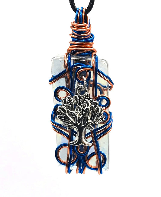 Artisan Glass Tree Copper Blue and Silver Medium 1 1/2-2 inch Pendant - Sunshine & Goldie
