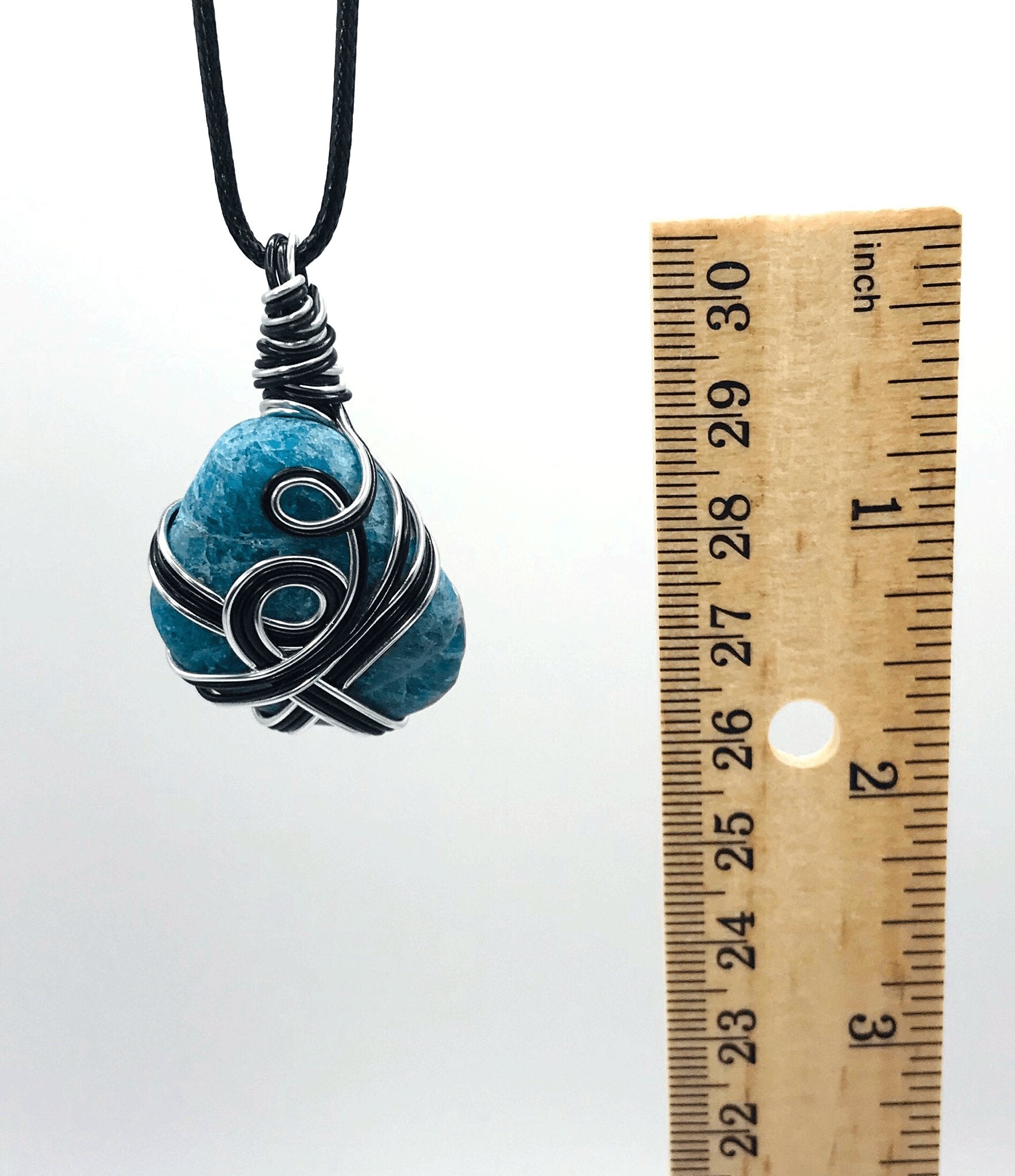 Blue Apatite Stone Black and Silver Medium 1 1/2-2 inch Pendant - Sunshine & Goldie