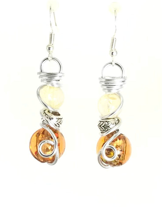 Citrine & Lampwork Amber Glass Earrings - Sunshine & Goldie