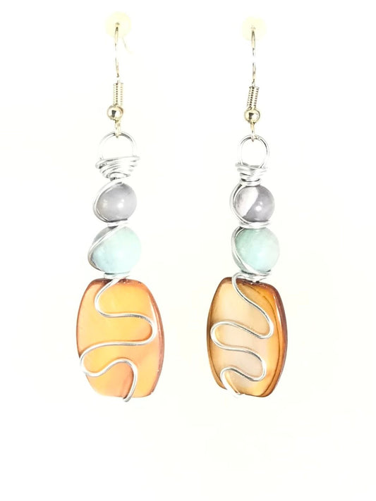 Gray Mother Of Pearl Blue Gray Quartz & Shell Earrings - Sunshine & Goldie