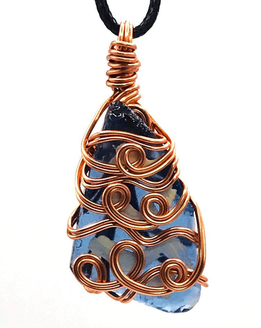 Hand Painted Limited Edition Sea Glass Blue Copper Small 1-1 1/2 inch Pendant - Sunshine & Goldie