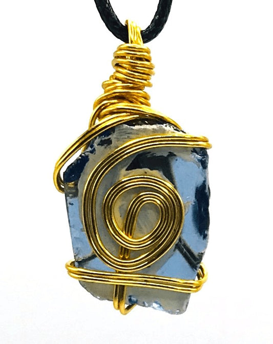 Hand Painted Limited Edition Sea Glass Blue Gold Small 1-1 1/2 inch Pendant - Sunshine & Goldie