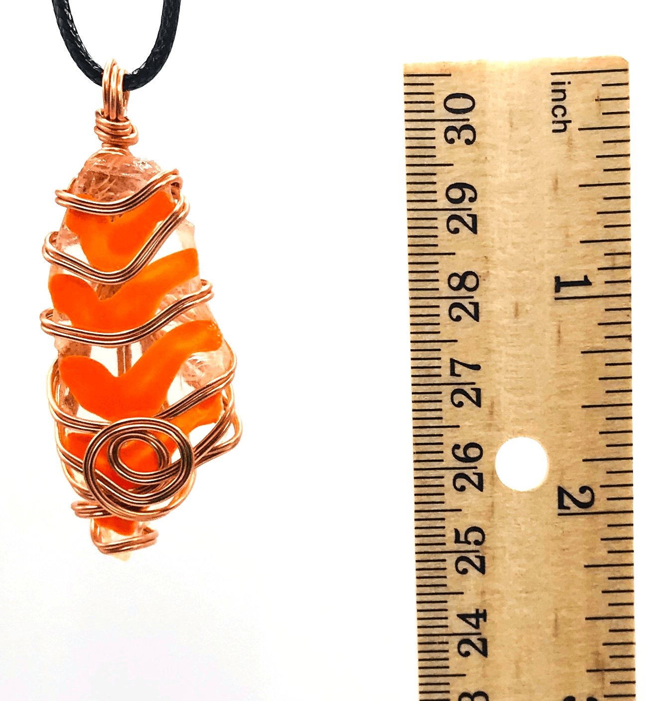 Hand Painted Limited Edition Sea Glass Clear Orange Copper Medium 1 1/2-2 inch Pendant - Sunshine & Goldie