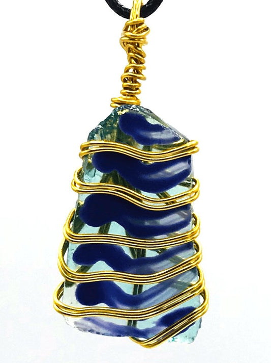 Hand Painted Limited Edition Sea Glass Ice Blue Purple Gold Medium 1 1/2-2 inch Pendant - Sunshine & Goldie