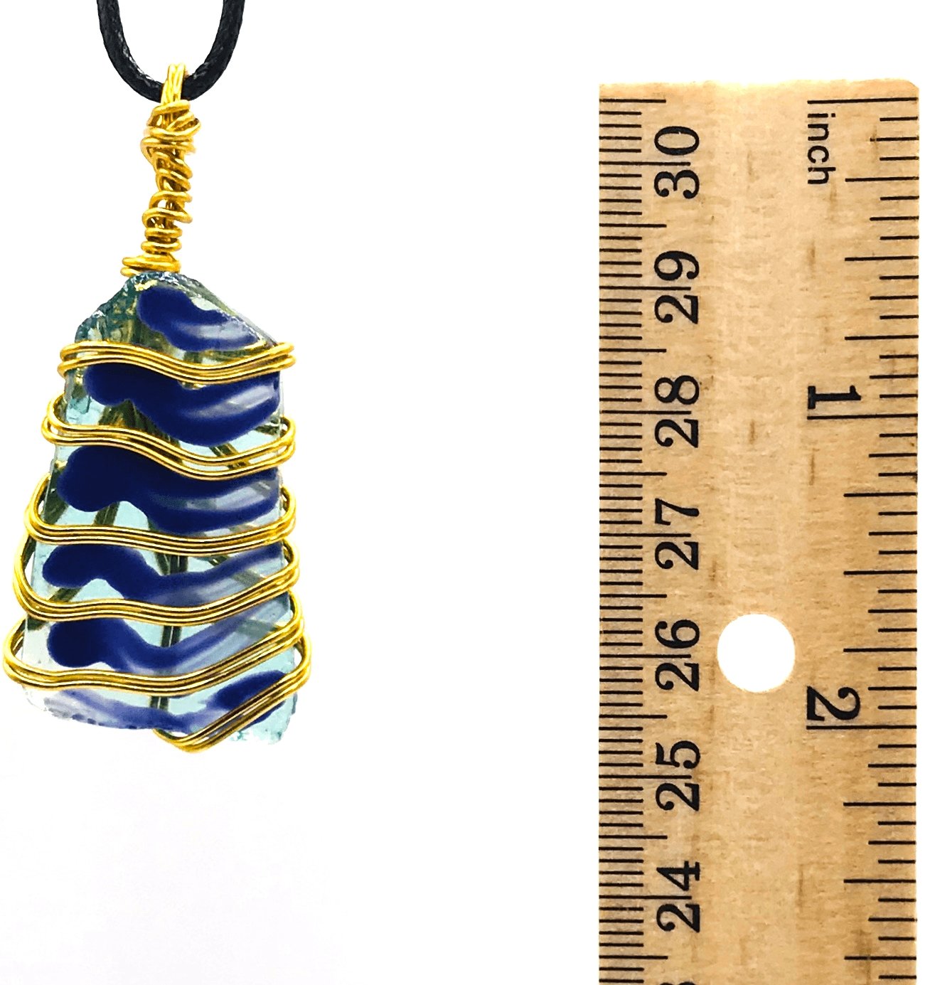 Hand Painted Limited Edition Sea Glass Ice Blue Purple Gold Medium 1 1/2-2 inch Pendant - Sunshine & Goldie