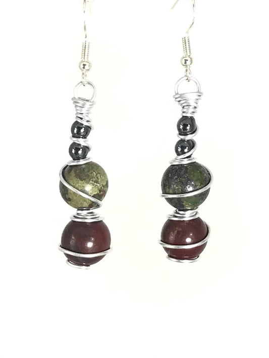 Hematite Dragon's Blood Mookaite Earrings - Sunshine & Goldie