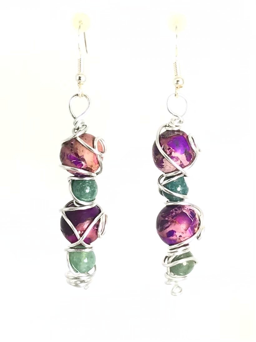 Imperial Jasper & Fluorite Earrings - Sunshine & Goldie