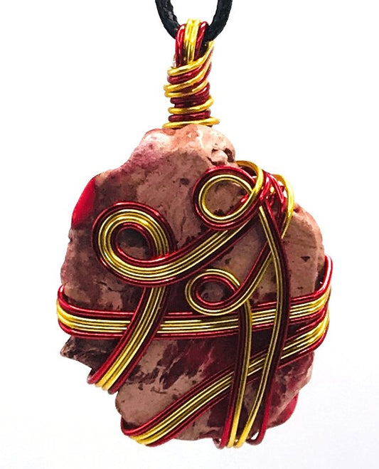 Imperial Jasper Stone Red Pink Gold and Red Medium 1 1/2-2 inch Pendant - Sunshine & Goldie