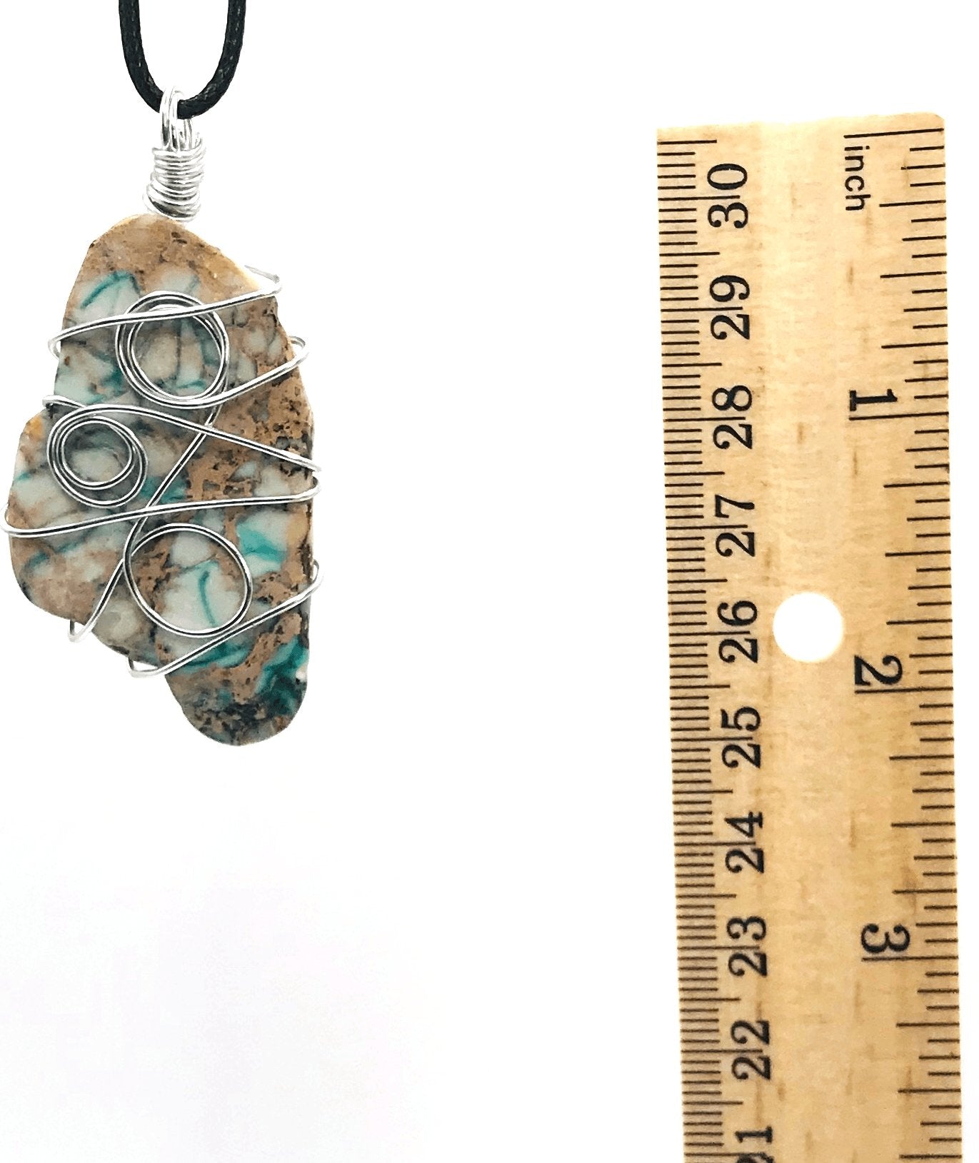 Imperial Jasper Stone Turquoise Green Tan Silver Medium 1 1/2-2 inch Pendant - Sunshine & Goldie