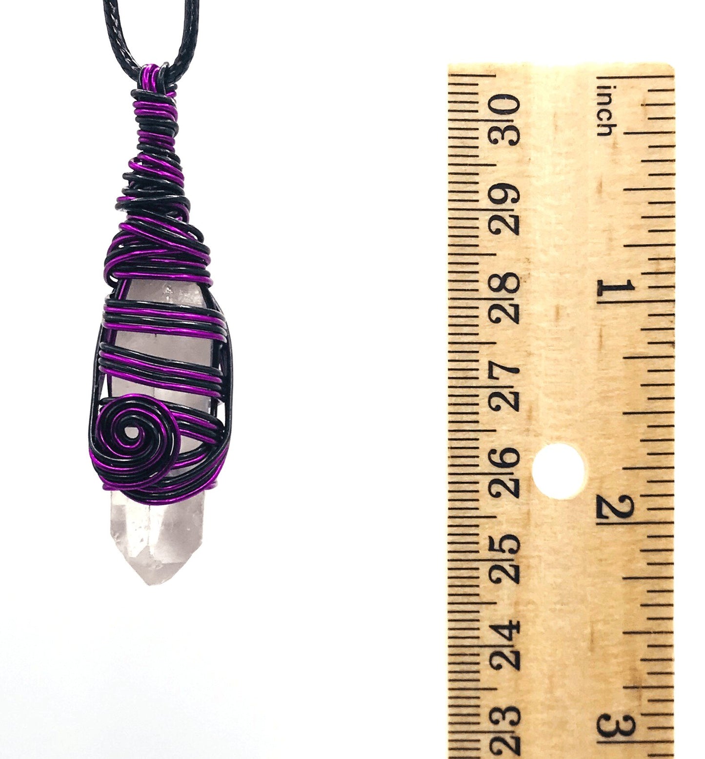 Quartz Crystal Stone Clear Black and Purple Medium 1 1/2-2 inch Pendant - Sunshine & Goldie