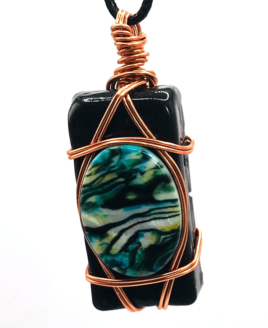 Rock & Glass Abalone Green Black and Copper Medium 1 1/2-2 inch Pendant - Sunshine & Goldie