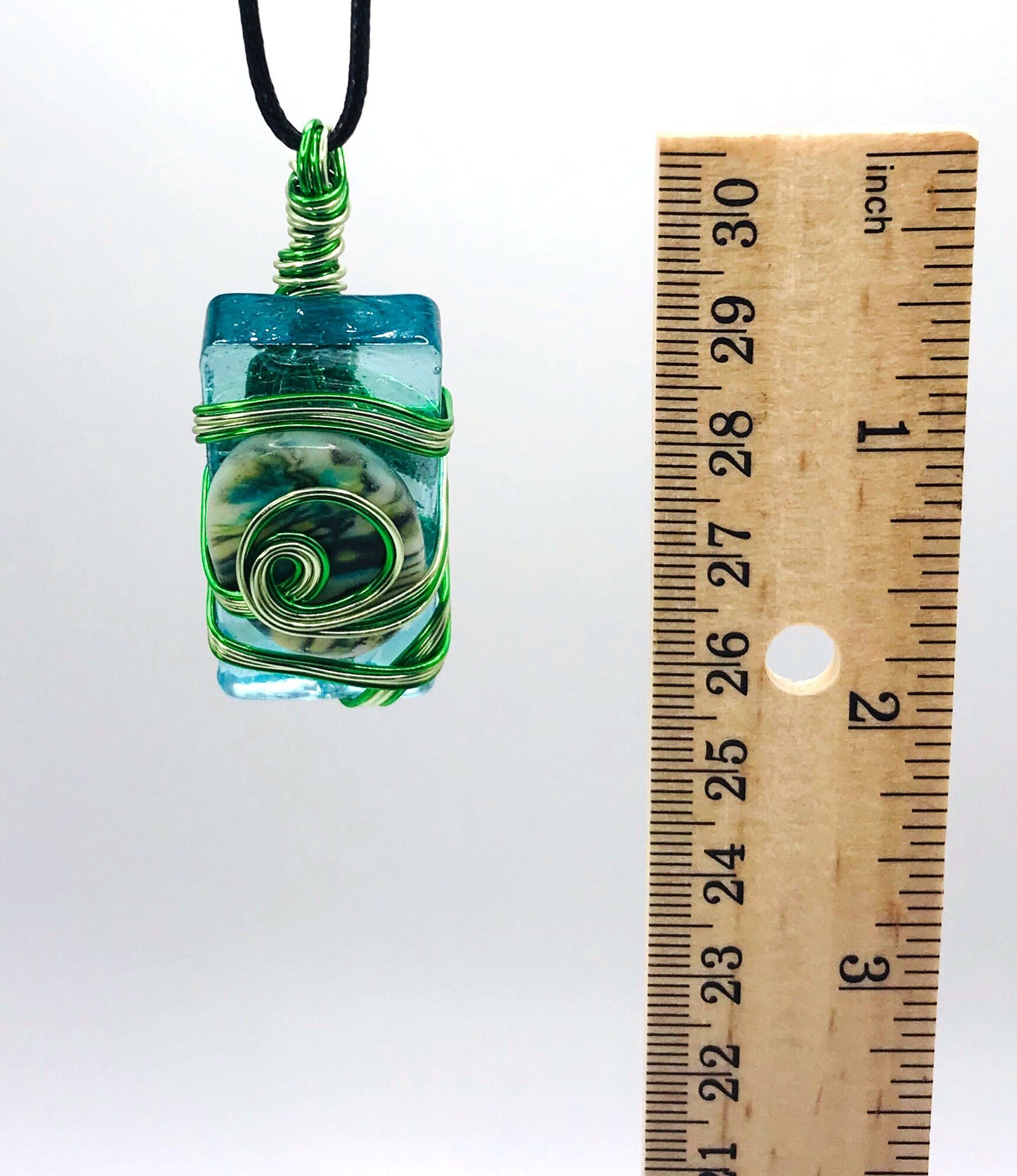 Rock & Glass Abalone Light Blue Green and Light Green Medium 1 1/2-2 inch Pendant - Sunshine & Goldie