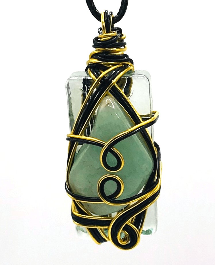 Rock & Glass Aventurine Green Black Gold Medium 1 1/2-2 inch Pendant - Sunshine & Goldie