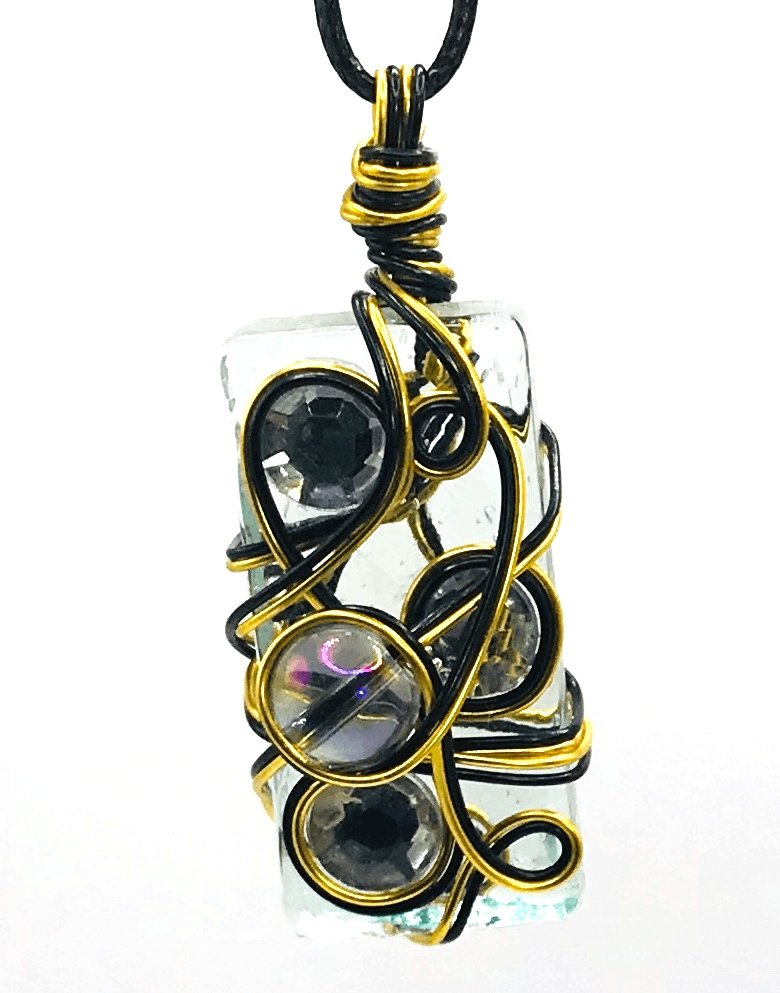 Rock & Glass Bauble Gold Black Medium 1 1/2-2 inch Pendant - Sunshine & Goldie