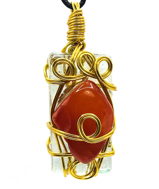 Rock & Glass Carnelian Orange and Gold Medium 1 1/2-2 inch Pendant - Sunshine & Goldie